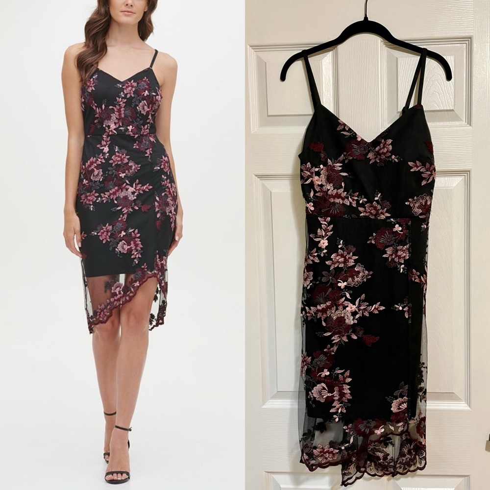 Guess Floral Chiffon Overlay Sheath Dress
